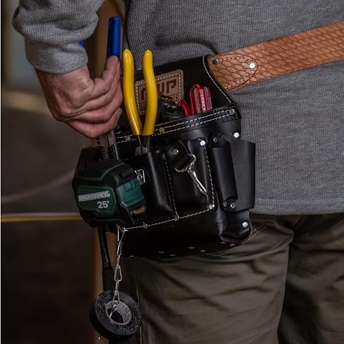 AWP Oil-Tan Leather Electrician Tool Pouch 1LL-526-2, Brown & McGuire-Nicholas Men's Standard 2 3/4" inch Oil Tanned Leather Tool Work Belt for 29"-46" Waist, Dark Brown, 3" Tool Pouch+ Apparel Belt,90605