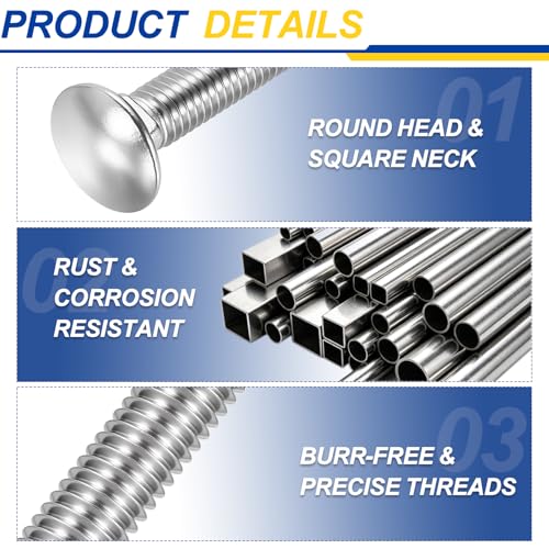 25Pcs 5/16"-18x4 Carriage Bolt 304SS, Silver 5/16"-18x4" 25
