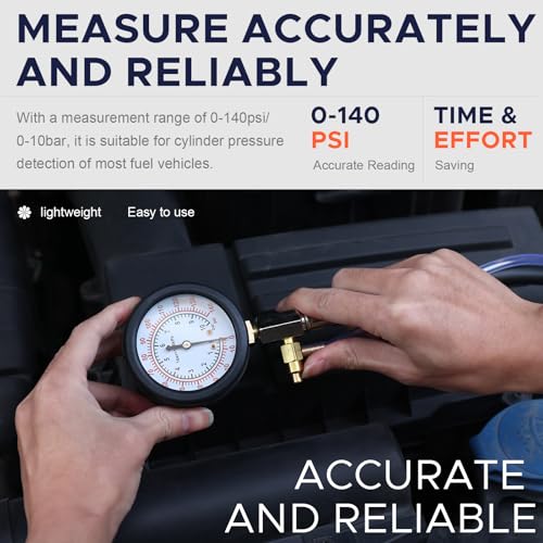 Fuel Pressure Detector kit 0-140 PSI, Universal Fuel Injection Pump Pressure Gauge kit with Quick Release Valve. ((TU-114Black) (TU-114Black）
