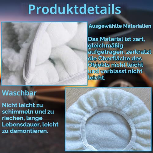 Set of 4 Polishing Hoods, 220 mm - 250 mm Lambswool Polishing Hoods, Polishing Covers for Einhell Battery Car Polishing Machines, Car Polishing Pad, Compatible CE-CB 18/254 Li, CC-PO 90