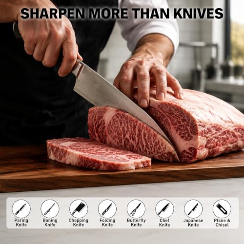 12-Piece Knife Sharpening Stone Set, Whetstone 4 Side 400/1000 3000/8000 Grit, Whetstone Knife Sharpener Stone Kit, Leather Strop, Angle Guide, Flatting Stone, Polishing Compound, Honing Guide Upgraded Version Blue