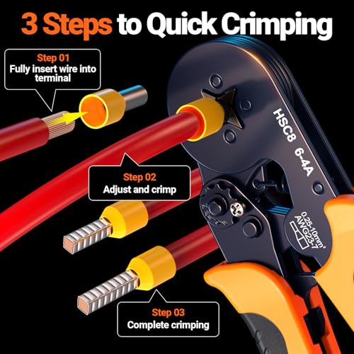 Preciva 2100PCS Ferrule Crimping Tool Kit, AWG 23-7 (0.25-10mm²) Self-Adjusting Ratchet Ferrule Crimping Tool with Storage Case - Quadrilateral Wire Crimp Pliers for Electrical, Car, Audio & DIY