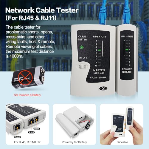 Ethernet Crimping Tool RJ45 /RJ11 Crimp Tools,CAT5 Cat5e Cat6 RJ45 Crimping Tool Kit With Multiply Cable Stripper, Blades,50PCS Cat6 Connectors, 50PCS Boots,Wire Cutter EM-CR2