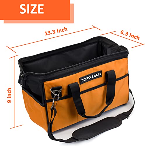 Tool Bag 13 Inch Waterproof Orange Tool Organizer with Wide Mouth and Shoulder Strap for Power and Small Hand Tools Oxford Cloth Fabric(18 Pockets) 18 pockets
