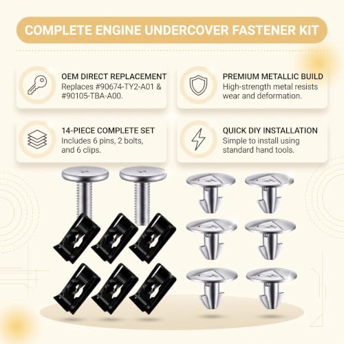 14PCS Lower Engine Cover Pin Screws, Radiator Access Splash Shield Bolt Fastener Clip Hardware Kit, OEM#90674-TY2-A01, Radiator Engine Access Cover Pin Clip, Compatible with Civic CRV Acura