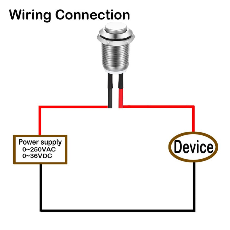 Gebildet 5 pieces waterproof push button momentary stainless steel button ON off 12 mm 2A/12V/24V/125V/250V with wire (protruding) silver-e545