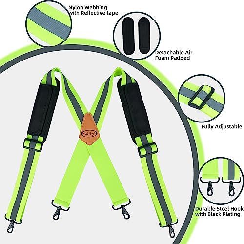 MELOTOUGH High Visibility Tool Belt Suspenders Safety Reflective Tool belt Harness with Movable shoulder Pads + Padded Tool Belt with D ring, adjustable waist 33'-47 'thick confortable foam