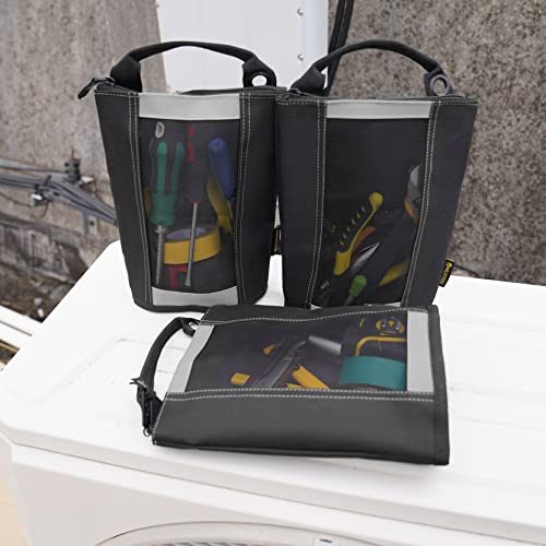 MELOTOUGH Canvas Zipper Tool Pouch Zipper Small Tool Bag -Fastener Bag with Mesh Window and Hanging Grommets (Small Zippered Mesh Window Tool Pouch with 4 Color)