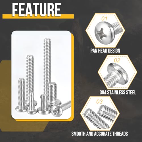 DTGN 1/4"-20 Pan Head Machine Bolts Assortment Kit 304 100pcs 100