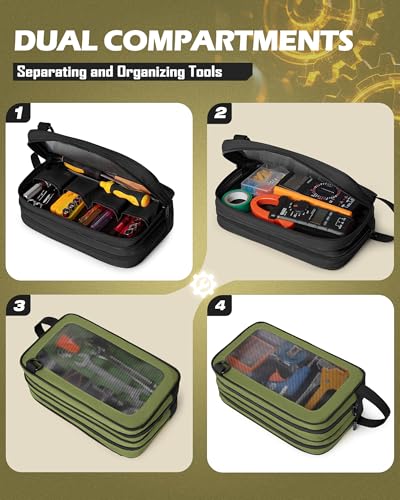 Marscamd 2 Pack Tool Pouch with Dual Compartments, 12” Tool Bag Black and Green