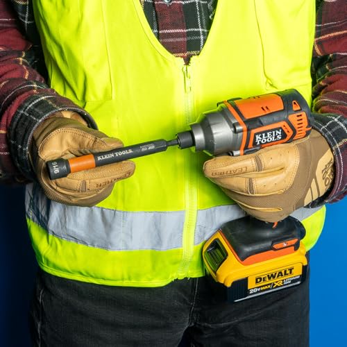 Klein Tools 32930 SAE Magnetic Impact Nut Setter Set, 6-Piece Color Coded Power Nut Driver with Extended Reach, 6 SAE Sizes 6-Inch / 6-Piece Set, SAE, Extended