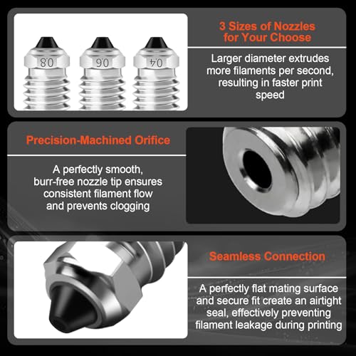 IdeaFormer 3pcs 0.4 mm Bi-Metal Nozzles for Bambulab X1 X1C P1P P1S, Extruder Hotend Bimetal Nozzle All Metal Nozzle for Bambu Lab X1 X1C P1P P1S