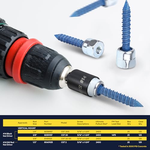 8058957-25 1/4" Screw Vertically Threaded Rod Anchor Designed for Concrete Structure, Steel, Zinc Finish, 5/16 x 1-3/4" Screw Length (25 Pack)