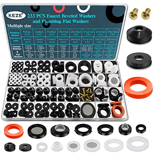 KEZE 233 pcs Bevel Washer and Plumbing Flat Head Washers Kit and 826 Pcs SAE and Metric O Rings Kit for Valve Sealant Faucet O Rings Faucet Automotive Hydraulic Pipe Repair