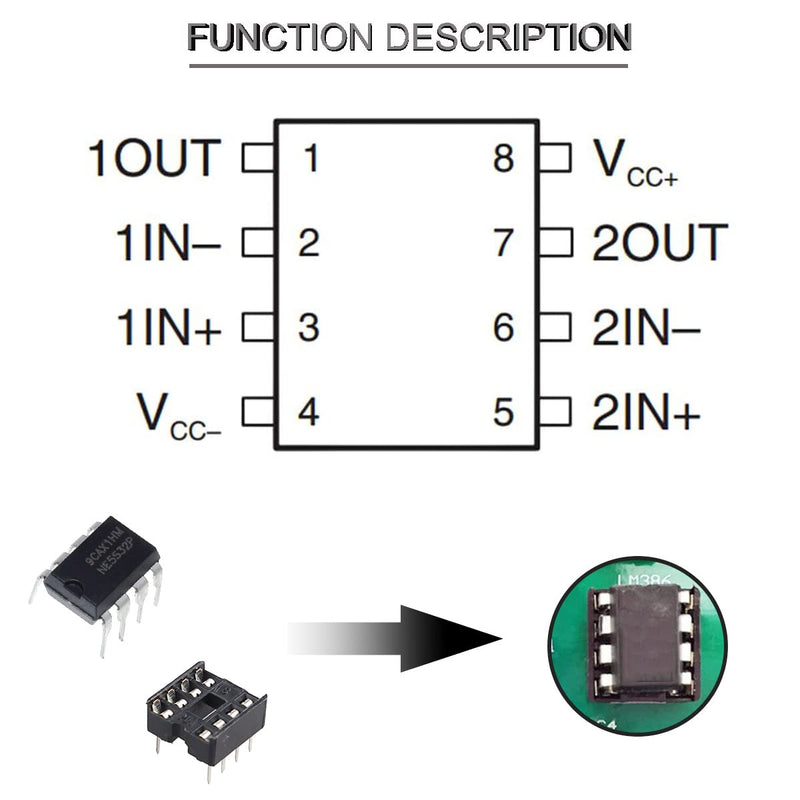 Youmile 20pcs DIP-8 IC NE5532 NE5532P Dual Low Noise Operational Amplifier High Quality Precision Chip 38mA + 20pcs DIP-8 IC Socket, for DIY Electronics Experiments