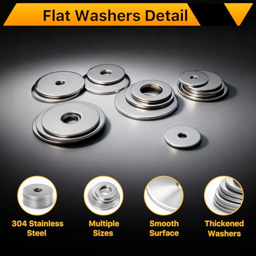 530PCS Flat Washers Assortment Kit, 304 Stainless Steel Washers 530PCS (Metric+SAE)