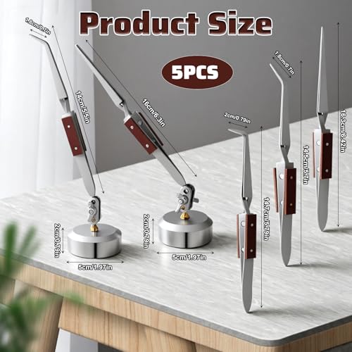 5 Pcs Soldering Tweezers Set, 3 Pcs Cross Lock Solder Tweezer+2 Pcs Jewelry Third Hand Tools with Base 360 Degree Rotation Round Base for Jewelers Jewelry Making Welding