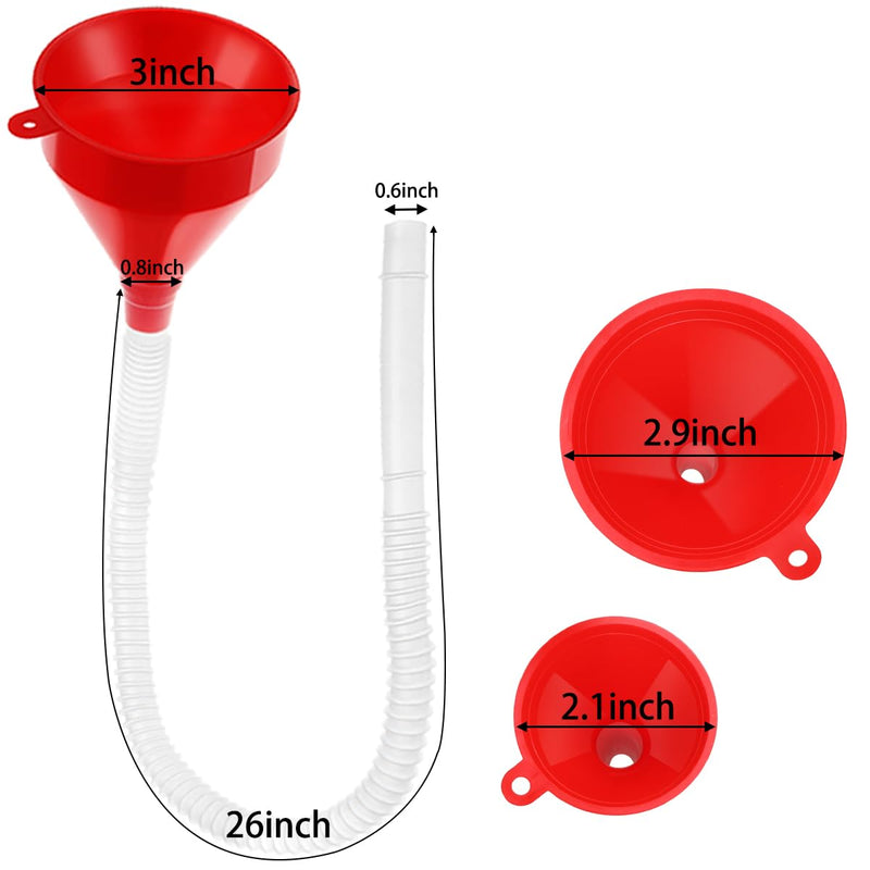 3 Pack Automotive Oil Funnels Set, Right Angle Funnels, Car Plastic Long Neck Gas Fluid Funnel Kit with 23" Flexible Removable Hose for Water, Fuel, Oil Change