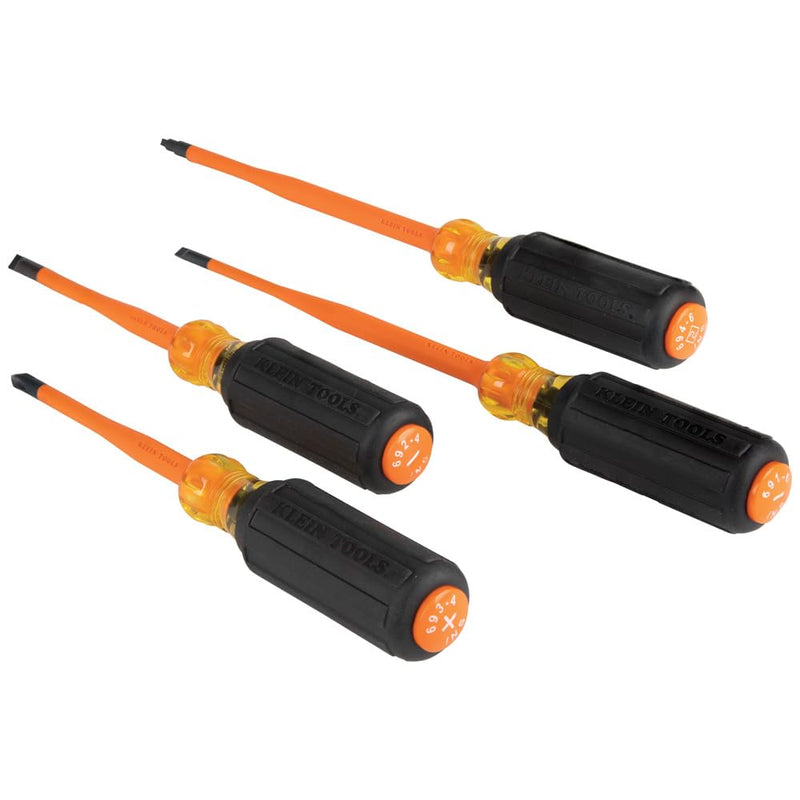 Klein Tools 33734INS 1000V Slim Tip Insulated Screwdriver Set, Made in USA, Phillips, Cabinet, Square Slim-Tip, Cushion Grip Handle, 4-Piece 4-Piece Set - Phillips, Cabinet, Square