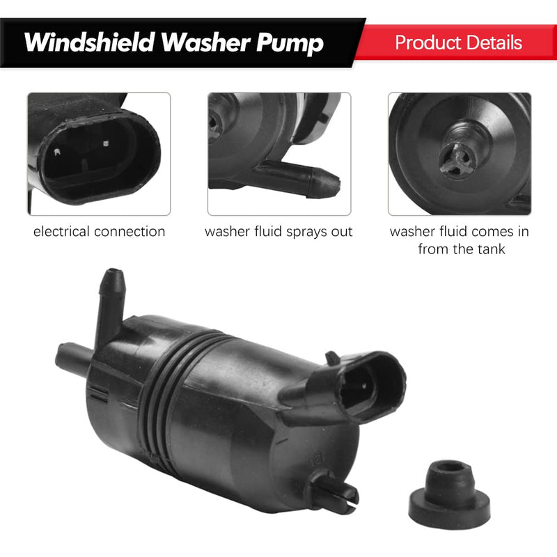 Front Windshield Washer Pump w/Grommet Replacement for Chevy GMC Buick Pontiac Isuzu Replaces # 385-232316A, 22127652, 22127653, 89025062, 89001122