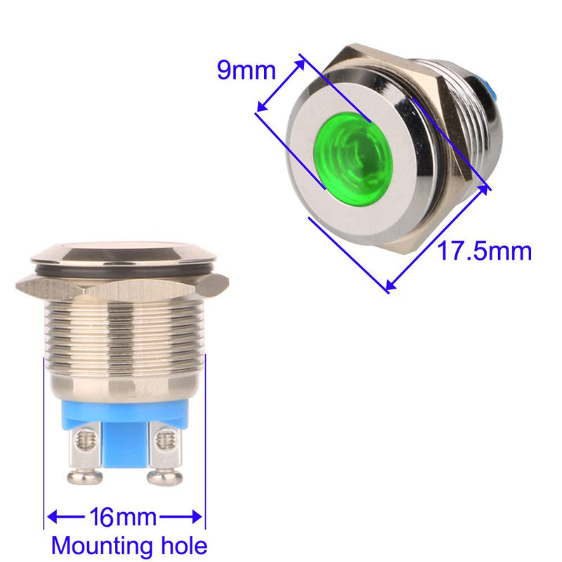 Gebildet 5pcs 16mm 12V-24VDC Stainless Steel Waterproof LED Indicator Light Screw Terminals in 5 Colors Red/Orange/Blue/Green/White 16mm 12V-24V