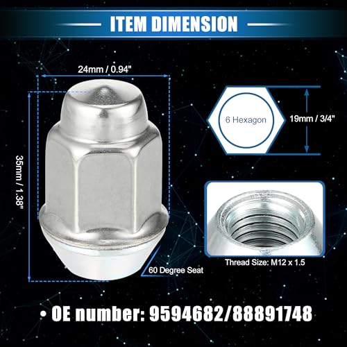 20 Pcs Wheel Lug Nuts Compatible for Chevrolet Malibu Impala for Buick Encore, Durable M12 x 1.5 Carbon Steel Silver Tone Tire Lugnuts 20