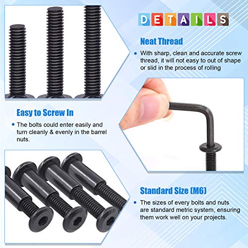 Glarks 85Pcs M6x20/ 30/40/ 50/60/ 70/ 80mm Black Hex Drive Socket Cap Bolts Kit, Allen Head Countsunk Furniture Crib Bolts Nuts Screws for Chair Table Cabinets M6x20/30/40/50/60/70/80mm