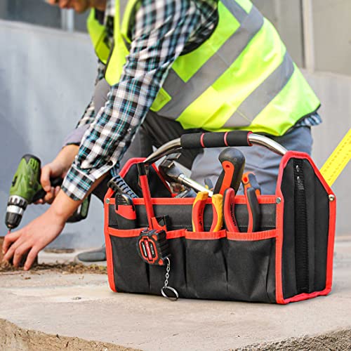 HAUTMEC 13 Inch Tool Bag, Foldable Open Top Tool Bag with Stiff Frame, Heavy-Duty Tool Tote with Padded Handle, Water-Resistant Base, Portable Tool Organizer for DIY & Jobsite Use – TB0001 13-Inch