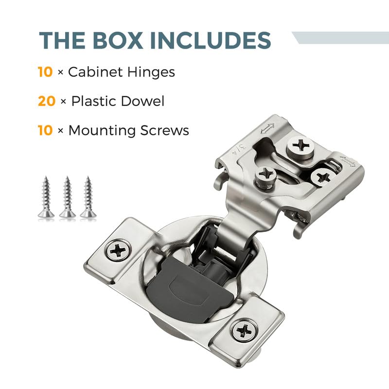 HOME EDIT 10 Pack 5 Pairs 3/4 inch Overlay Soft Close Cabinet Hinges for Kitchen, Stainless Steel Three-Way Adjustable, Concealed Self-Closing Door Hinges