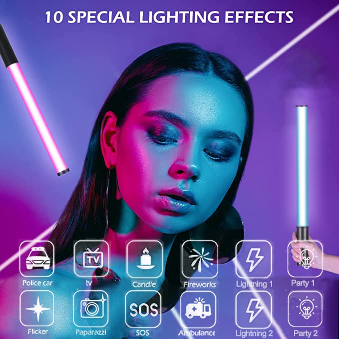 RGB LED Video Light Wand Stick with Tripod & Remote Control, 9 Color Modes, 3200K-9900K