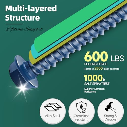 30Pcs 1/4 x 1-3/4" Concrete Screws Anchors with Drill Bit & 200Pcs Concrete Screws Anchors with Drill Bit, 3/16" 1/4" Hex & Flat Head Concrete Masonry Cement Screws Assortment Kit for Masonry