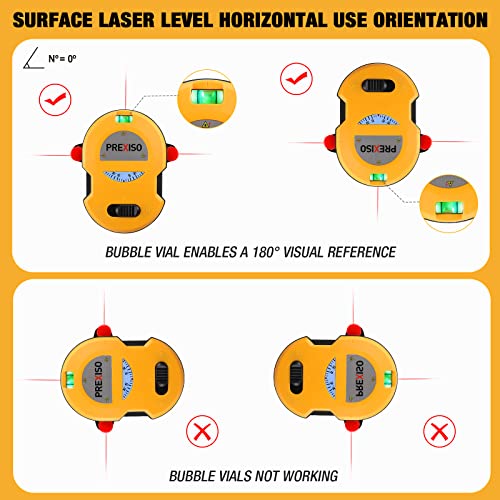 PREXISO Multi Surface Laser Level LED Light Vial, 30Ft Horizontal and Vertical Line Laser & PREXISO 135Ft Rechargeable Mini Laser Measurement Tool