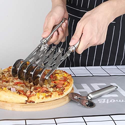 5 Wheel Pastry Cutter with Handle set of 2 Stainless Steel Double cutter Adjustable Pizza Slicer Multi-Round Dough Cutter Roller
