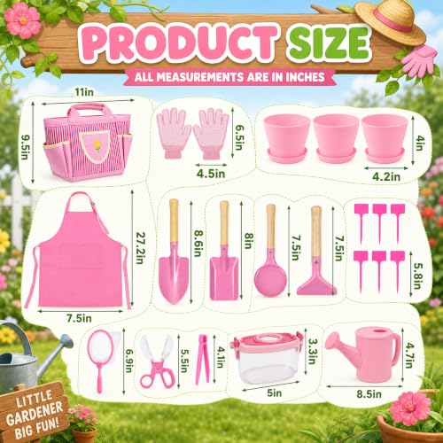 Rileryan 21 PCS Kids Gardening Tools Set Bug Catcher Kit for Kids Girls