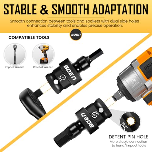 boen 3/8" Drive Universal Hex Bit Socket Set, 7-Piece Metric Impact Swivel Allen Bit Sockets, 360° Rotation Flexible Wobble Hex Bit Driver Socket Set, With Storage Rail, CR-MO Steel HEX-METRIC