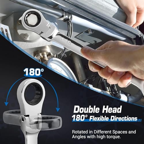 DISEN 6PCS Extra Long Double Box End Ratchet Wrench Set 8-19mm with Pouch Single Jointed Set