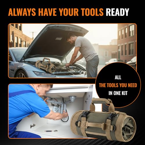 Save 10% on 2 Heavy Duty Roll-Up Tool Organizer Bags with Detachable Pouches | Black & Khaki
