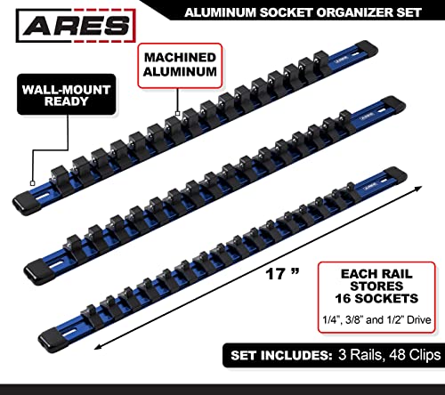 ARES 60041 3-Pc 1/4,3/8,1/2-In Blue Socket Rail Multi-Drive