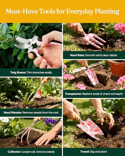 Grenebo 12-Piece Womens Gardening Tools Gift Set and Weed Barrier Fabric 4 ft x 100 ft