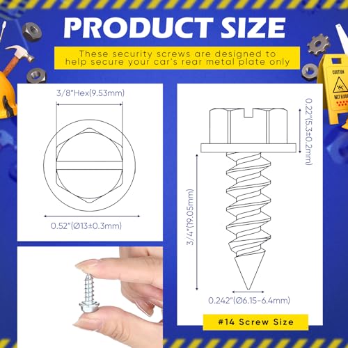 Tandefio 200 Pcs License Plate Screws #14 x 3/4", Slotted Hex Head