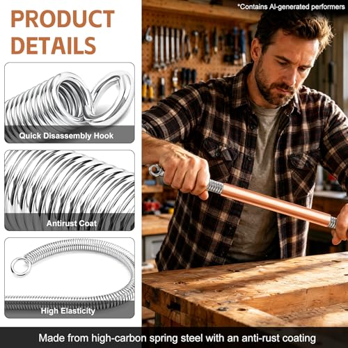 Tnisesm 6-in-1 Copper Tube Bender Set, 1/4" 5/16" 3/8" 1/2" 5/8" 3/4" Copper Pipe Bender Tool Kit, 43in Long Manual Kink-Free Bending Spring for HVAC, Plumbing, Refrigeration & DIY Projects 43in/110cm