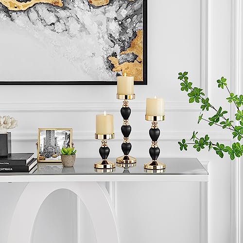 Danya B. Talia Black and Gold Candlestick Taper Candle Holders - Set of 3