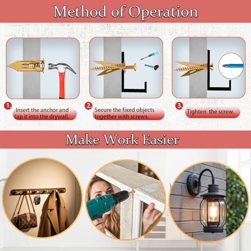 480pcs Self Drilling Drywall Anchors with Screws Kit- Heavy Duty Metal Expansion Bolts, 4 Sizes Sheetrock Anchors & Zinc Plated Steel Expansion Screws,No Drill Needed for TV Shelf Decor Frame Install
