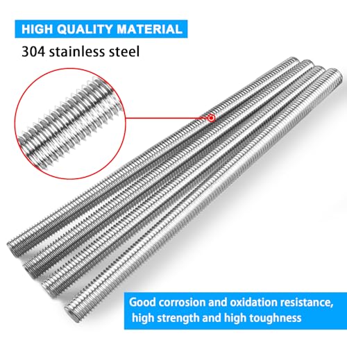 6pcs M12 x 200mm Fully Threaded Rod, 1.75mm Thread Pitch,304 Stainless Steel Right Hand Threads Rods, with Nuts and Flat Washer,for Clamps, Hangers and U-Bolts (M12 x 200mm)