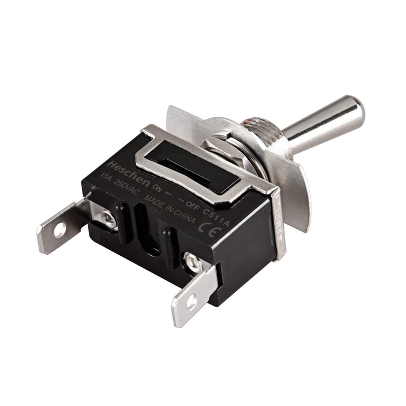 Heschen metal toggle switch, C511A, SPST, continuous light, ON/OFF 2 positions, 15A 250VAC, 2 flat plugs, CE