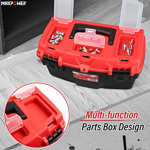 MAXPOWER 15" Tool Box with Removable Tray & Dual Lock, Tools Organizer 15"