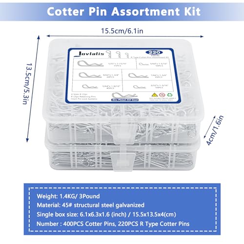 620 pcs Cotter Pins Assortment Kit, Hairpin Cotter Pins & R Clips Assortment Kit, 12 Sizes for Hitch Pin Lock Systems, Zinc-Plated Cotter Pin Kit 620pcs Cotter Pins Assortment Kit