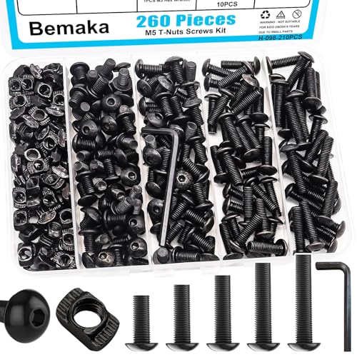 260Pcs M5 T Slot Nuts Screws Kit, Nuts and Bolts Assortment Kit + 260PCS M3 M4 M5 T Slot Nut Screws Kit