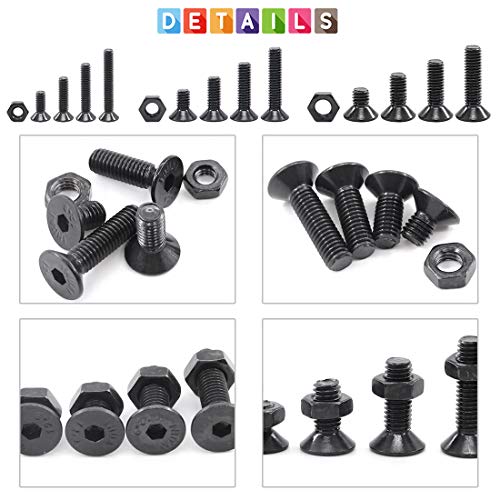 Glarks 510 Pcs Flat Hex Stainless Steel Screws Bolts Nuts Lock and Flat Washers Assortment Kit + 510Pcs Metric M3 M4 M5 Alloy Steel Socket Cap Screws Bolt Nuts Assortment Kit