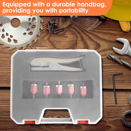 5Pcs Limit Countersink Drill Bit Set with Hole Punch, Deep Adjustable Countersunk Drill Bit Kit, Round Shank Wood Countersink Drill Bit, Edge Banding Punching Tool for Wood PVC (Drill Bit+Plier) Drill Bit+plier